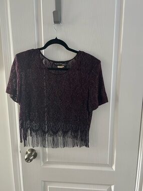 Sparkle Fringe Short Sleeve Top - Purple